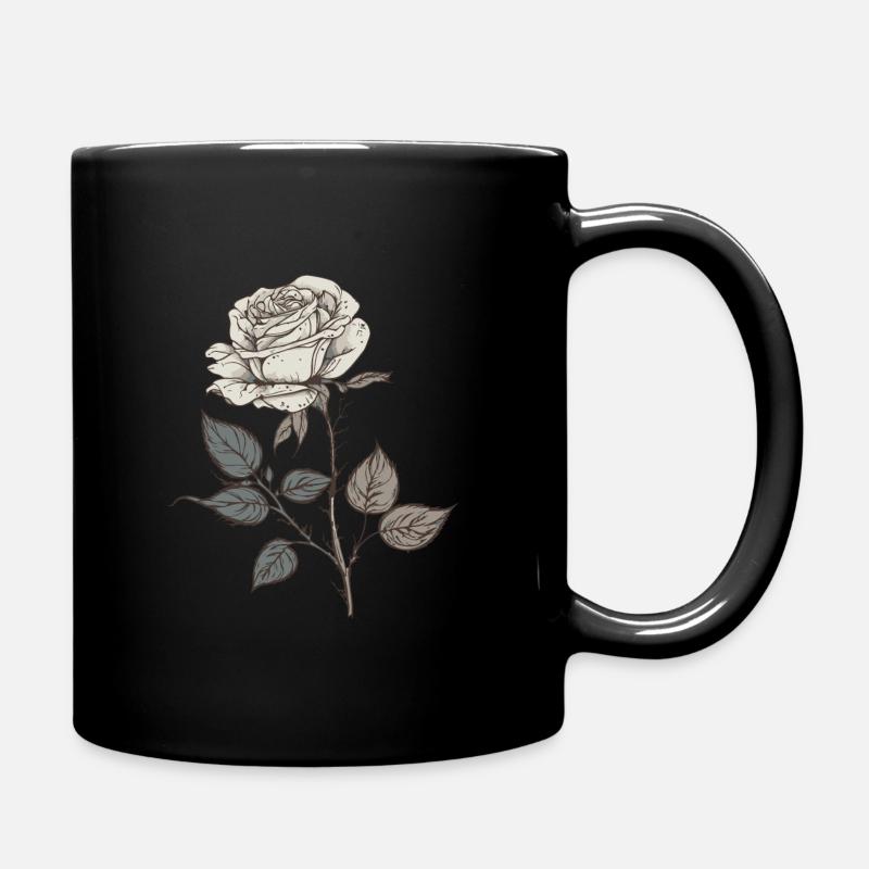 White Rose - Full Colour Mug - black
