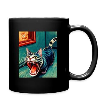 Impressionistic Funny Cat Screaming Impressionism - Full Colour Mug - black - Right