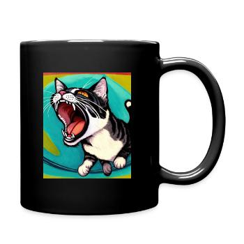 Impressionistic Funny Cat Screaming Impressionism - Full Colour Mug - black - Right