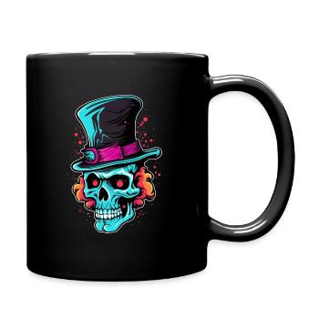 Bunter abstrakter Totenkopf mit Zylinder - Tasse einfarbig - Schwarz - Rechts
