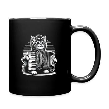 Katze spielendes Akkordeon Musiker Akkordeonist Accord - Tasse einfarbig - Schwarz - Rechts