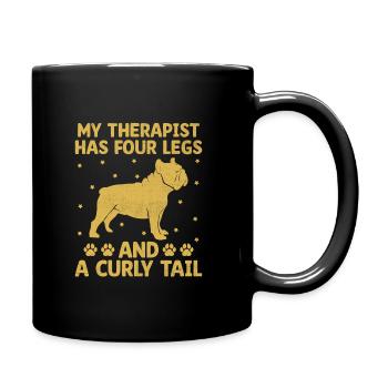 Mein Therapeut Hat Vier Beine Und Einen Curly Tail Französisch - Tasse einfarbig - Schwarz - Rechts