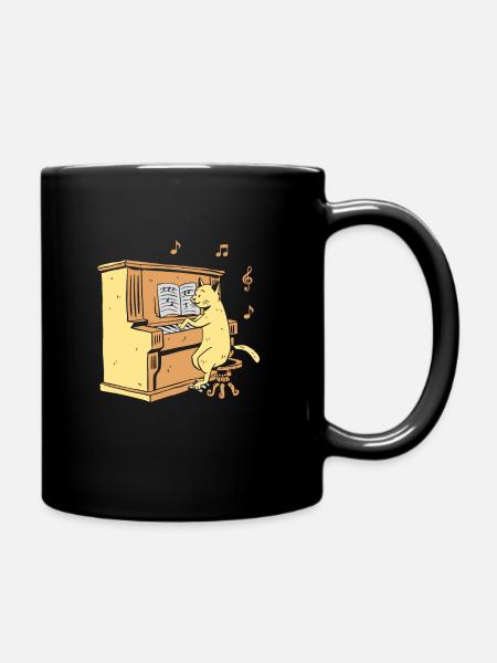 Cat Piano Keys Keyboard Pianist Keyboardist Pianis - Full Colour Mug - black
