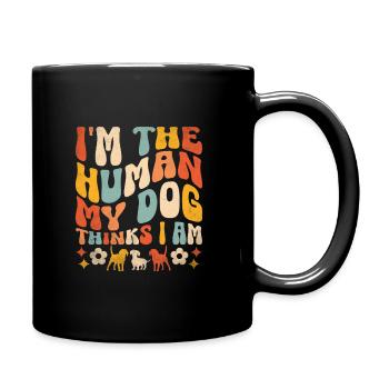 Ich bin der Mensch, der mein Hund für einen Vielseitigkeitstäter hält - Tasse einfarbig - Schwarz - Rechts