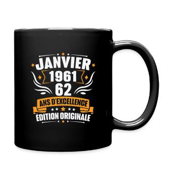 Vintage Cadeau Janvier 1961, 62 Ans Anniversaire - Mug uni - noir - Droite