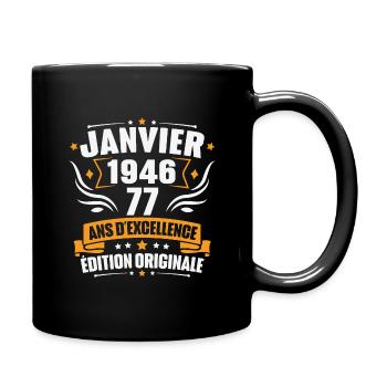 Vintage Cadeau Janvier 1946, 77 Ans Anniversaire - Mug uni - noir - Droite