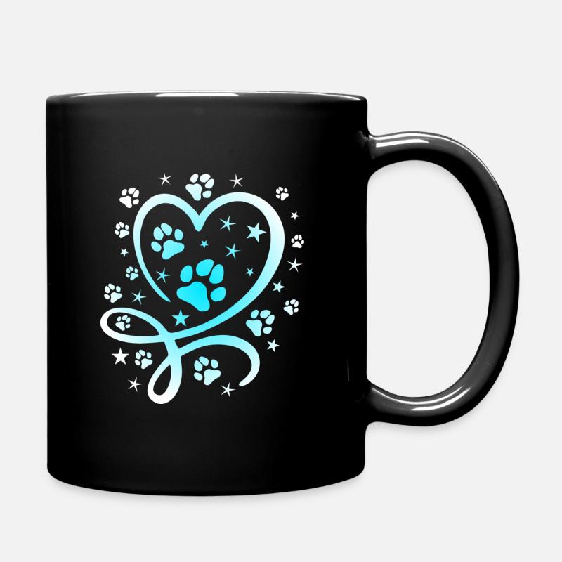 Buntes Herz mit Pfötchen und Sternen - Tasse einfarbig - Schwarz