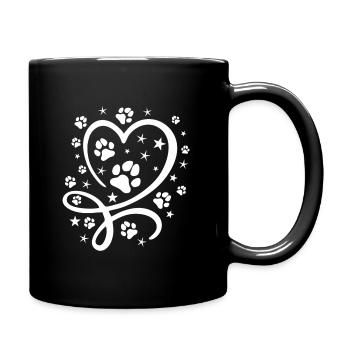 Herz mit Pfötchen und Sternen - Tasse einfarbig - Schwarz - Rechts