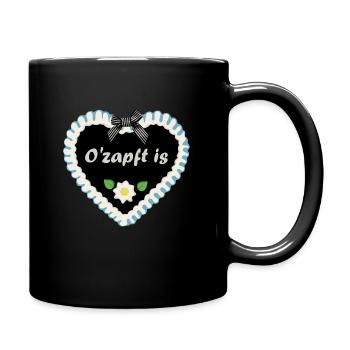 Lebkuchenherz mit Zuckerschrift O zapft is - Tasse einfarbig - Schwarz - Rechts