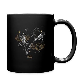 Pisces Vintage Celestial Map Black & Gold - Full Colour Mug - black - Right