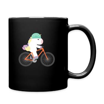 Einhorn Fährt Fahrrad - Tasse einfarbig - Schwarz - Rechts