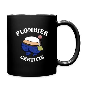 Humour plombier certifié - Sourire du plombier - Mug uni - noir - Droite