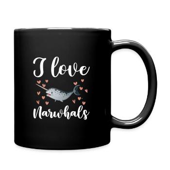 Ich Liebe Narwale - Tasse einfarbig - Schwarz - Rechts