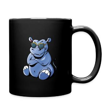 Hippo with sunglasses - Full Colour Mug - black - Right