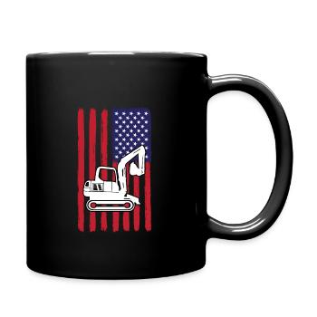 excavator with USA flag - Full Colour Mug - black - Right