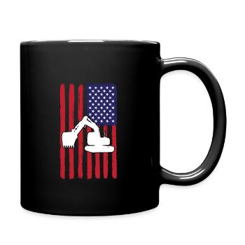 USA Flag Excavator Driver - Full Colour Mug - black - Right