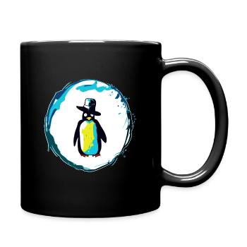 Pinguin mit Hut - Tasse einfarbig - Schwarz - Rechts