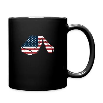 Zelt Mit USA Fahne - Tasse einfarbig - Schwarz - Rechts