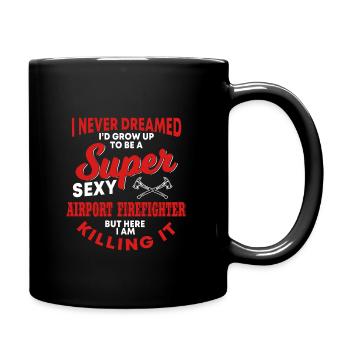 Lustiger Flughafen Feuerwehrmann - Tasse einfarbig - Schwarz - Rechts
