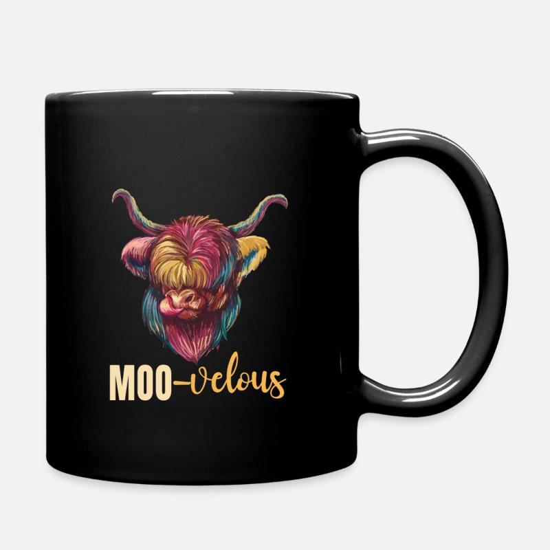 Muh-velous pun Scottish Highland cow - Full Colour Mug - black