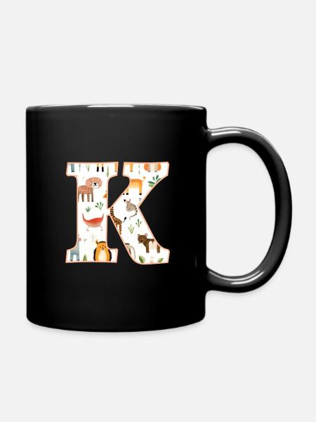 Buchstabe K, Monogramm, Tiermuster - Tasse einfarbig - Schwarz