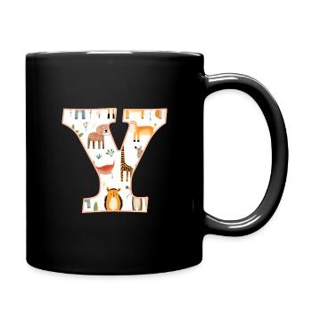 Letter Y, Monogram, Animal Pattern - Full Colour Mug - black - Right