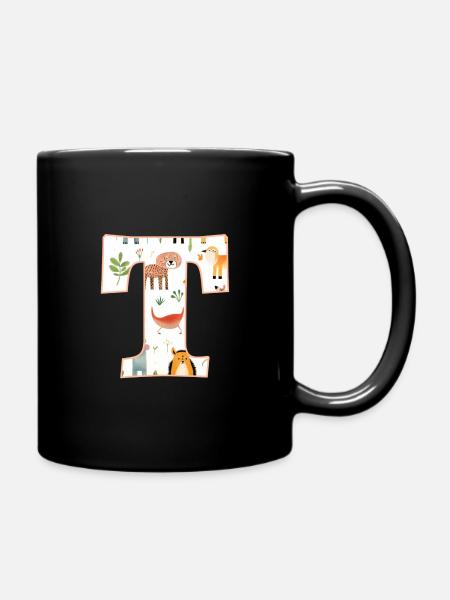 Buchstabe T, Monogramm, Tiermuster - Tasse einfarbig - Schwarz