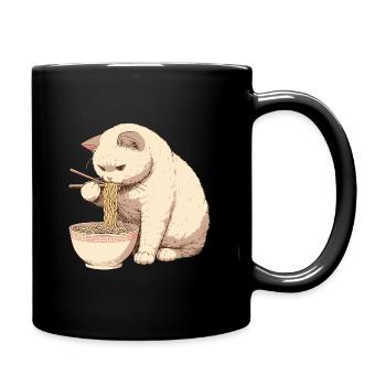 Katze isst Ramen Nudeln - Tasse einfarbig - Schwarz - Rechts