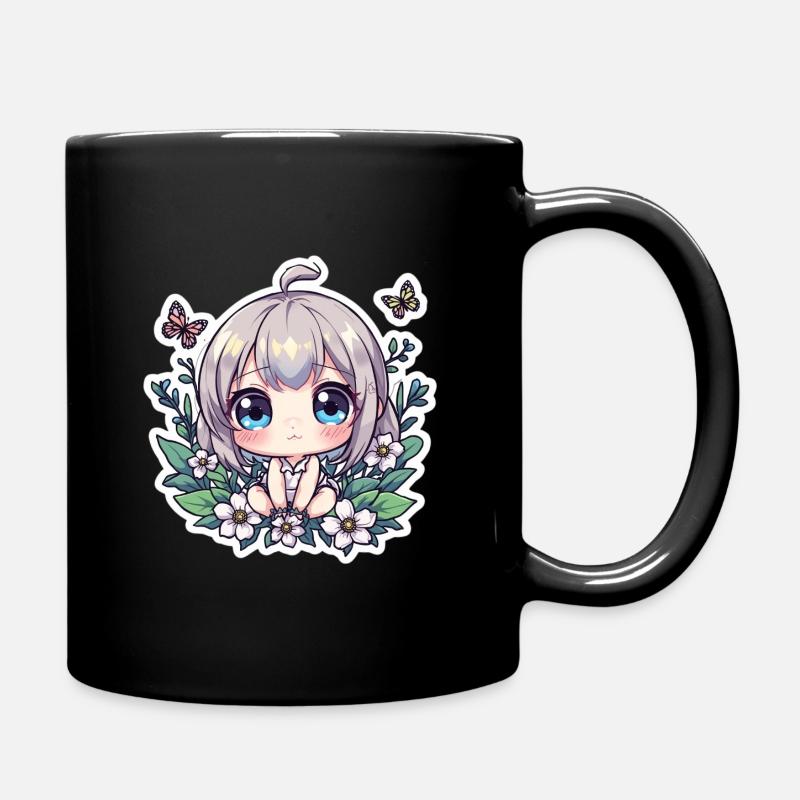 Chibi-Blumenzauber - Tasse einfarbig - Schwarz