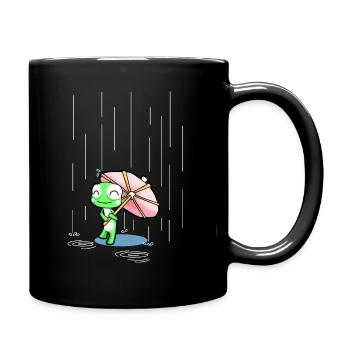Happy Frog with a Pink Party Umbrella in the Rain - Full Colour Mug - black - Right