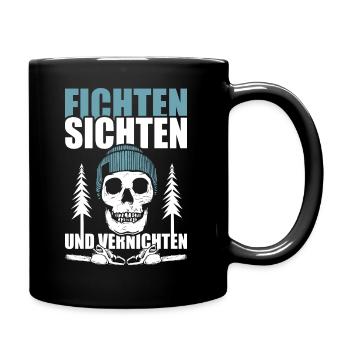 HOLZ SÄGE KETTENSÄGE GESCHENK WALD FÖRSTER BERUF - Tasse einfarbig - Schwarz - Rechts