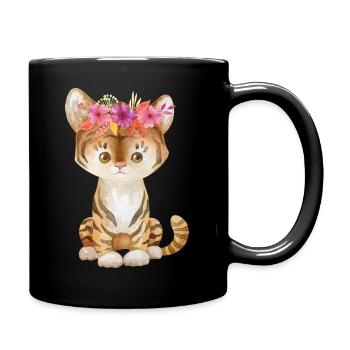 Lion animal enfant des animaux bébé fleur guirlande - Mug uni - noir - Droite