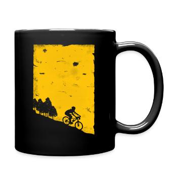 Mountainbike Downhill Fahrrad - Berge Gelb Motiv - Tasse einfarbig - Schwarz - Rechts