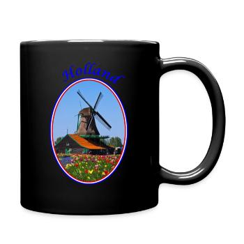 Mühle und Tulpen - Tasse einfarbig - Schwarz - Rechts