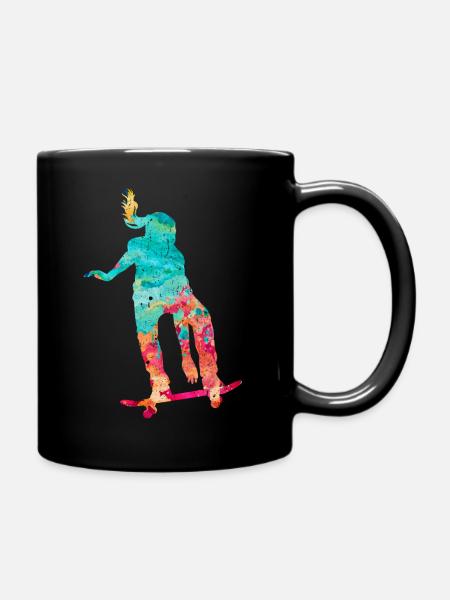 Skater Girl beim Skateboarden PopArt - Tasse einfarbig - Schwarz