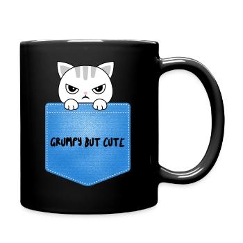 Cat grumpy but cute - Full Colour Mug - black - Right