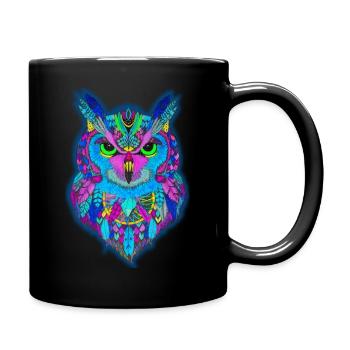 Psy Eule (Euly) Hand gezeichnet - Tasse einfarbig - Schwarz - Rechts