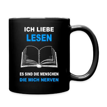 Buch Lesen Bücher Literatur Leser Leseratte Buch - Tasse einfarbig - Schwarz - Rechts