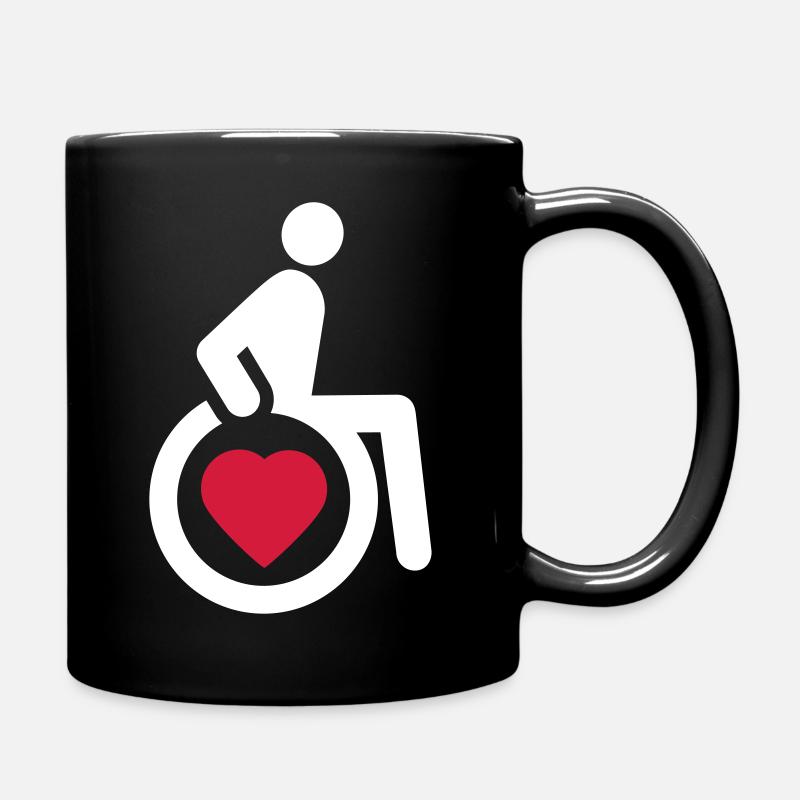 Wheelchair with heart - Full Colour Mug - black