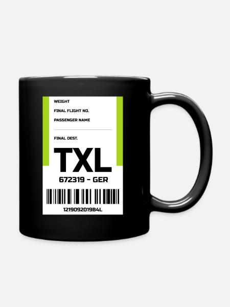 Flughafen Reise Etikett Aufkleber Tegel TXL - Tasse einfarbig - Schwarz