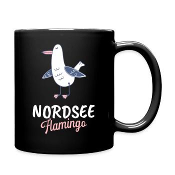 Nordsee Flamingo - Lustige Möwe Norddeutsch - Tasse einfarbig - Schwarz - Rechts