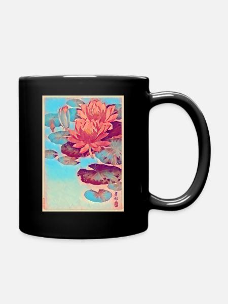 Seerosen Japanische Kunst - Tasse einfarbig - Schwarz