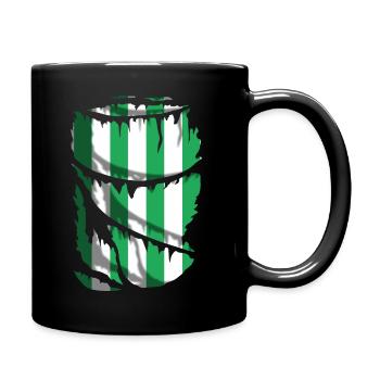T-Shirt Streifen grün und weiß, Broken Fabric Effekt - Tasse einfarbig - Schwarz - Rechts