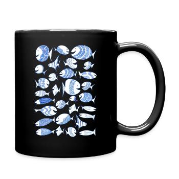 freche Fische Fischschwarm Meer Urlaub Kulifisch - Tasse einfarbig - Schwarz - Rechts