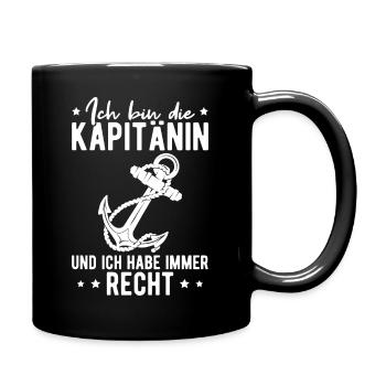 Segelschein Bootsführerschein Kapitänin Seglerin - Tasse einfarbig - Schwarz - Rechts