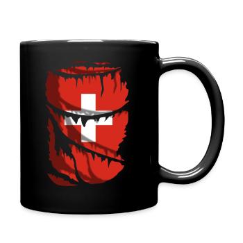 Flag of Switzerland, torn fabric effect - Full Colour Mug - black - Right