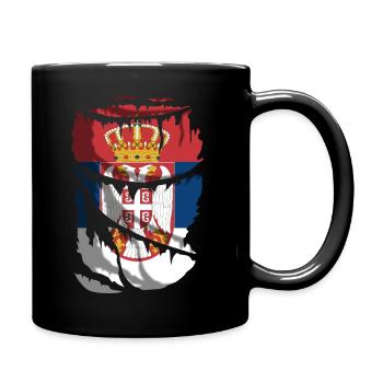 Flag of Serbia, broken or torn cloth effect - Full Colour Mug - black - Right
