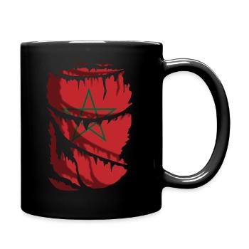 Flagge Marokkos, getragener Stoffeffekt - Tasse einfarbig - Schwarz - Rechts