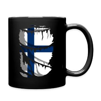 Flag of Finland, broken fabric effect - Full Colour Mug - black - Right