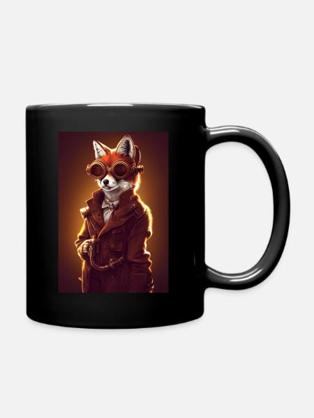 Fuchs Steampunk Engineer Glasses Furry - Full Colour Mug - black